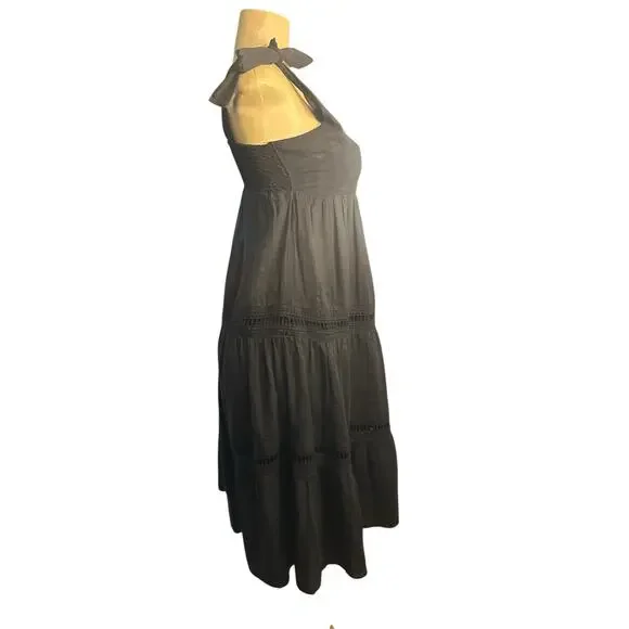 Women S Carve Designs Black Kiera Dress Organic Cotton Tie Sleeve Relaxed Tiered - Picture 5 of 6